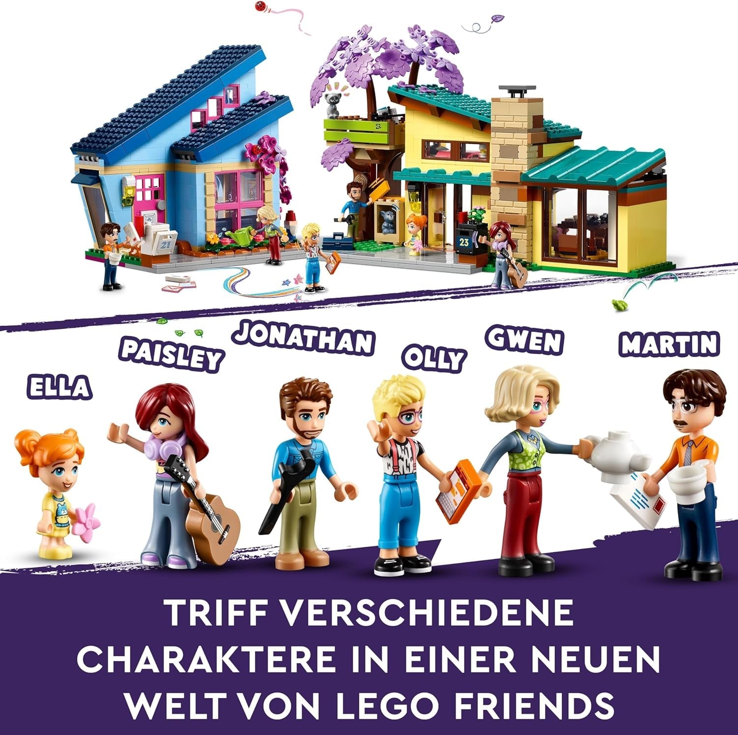 LEGO Friends Olly und Paisley Familienhaus, Puppenhaus mit Figuren und Zubehör, zweistöckiges Haus und Baumhaus-Set, kreatives Geschenk für Mädchen und Jungen ab 7 Jahren. 42620 Bausets. Besuchen Sie den LEGO-Store