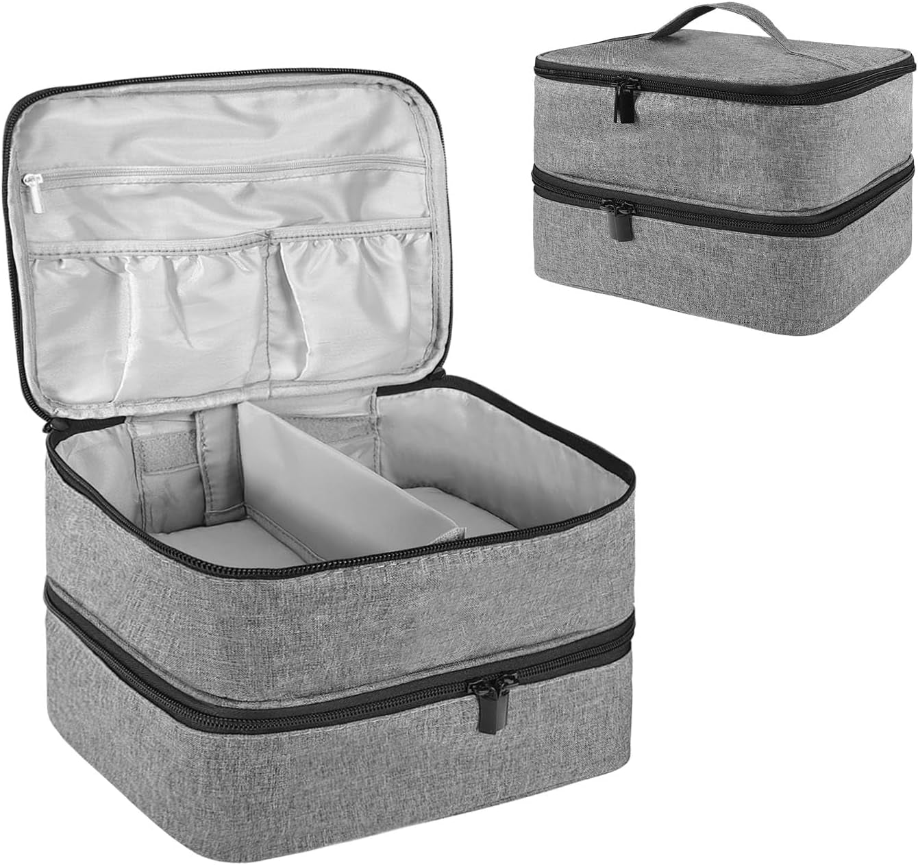 Nail Lacquer Organizer Tasche, Doppelschicht Nagellack Aufbewahrungsbox, Organizer Koffer Für Nageldesign Kosmetiktasche Für 30 Flaschen Neonail Base(15Ml-0.5 Fl.Oz) & 1 Nagellampe(Schwarz)