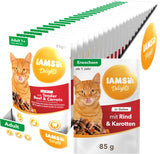 IAMS Delights Nassfutter für Katzen mit saftigem Rindfleisch und gelierten Karotten – Komplettes Nassfutter für ausgewachsene Katzen, 24 Beutel x 85 g