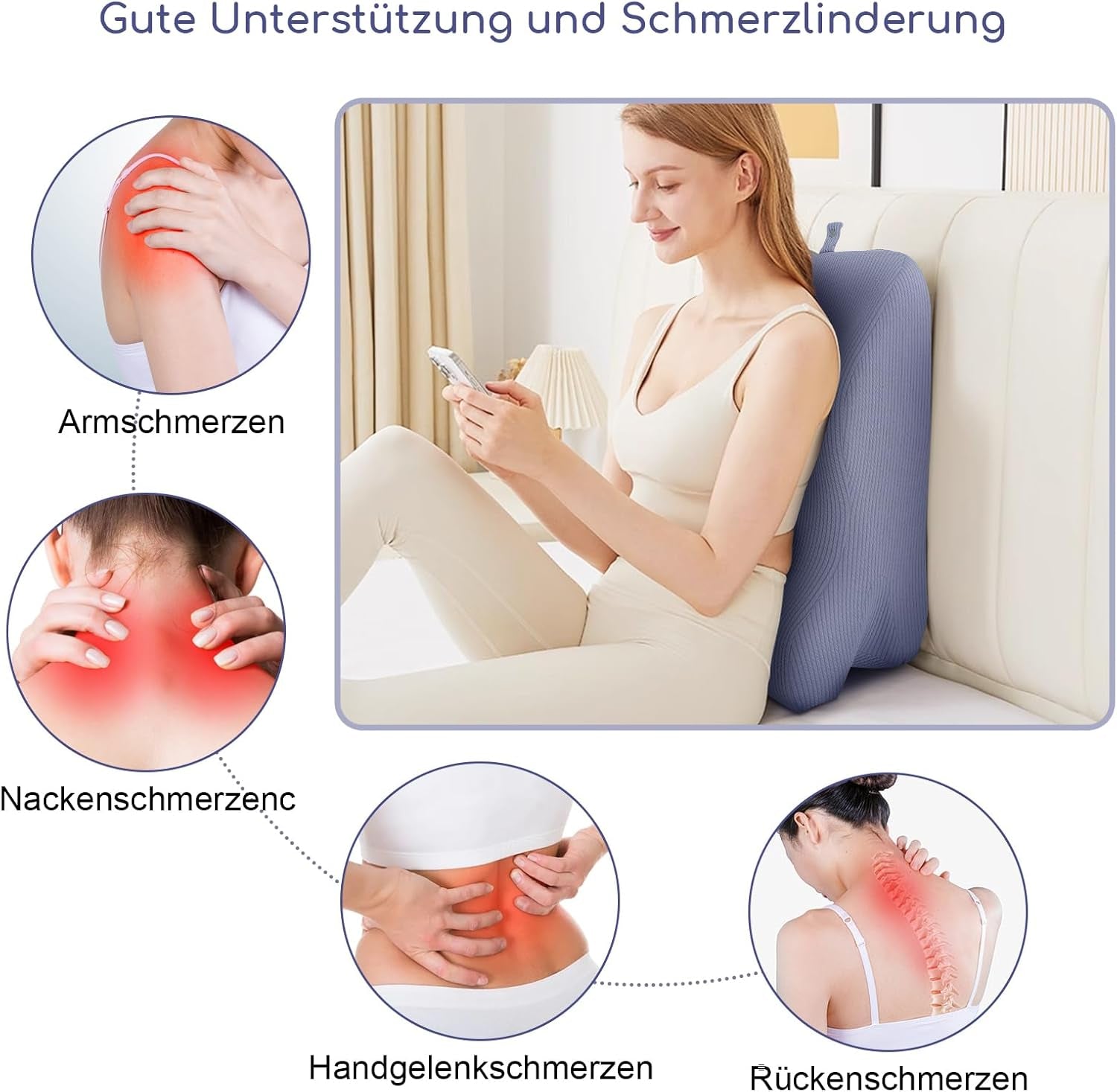 Lesekissen für Bett und Sofa, Federkissen, Bettkissen aus Memory-Schaum, Seitenschläferkissen, ergonomisches Rückenstützkissen zum Lesen und Fernsehen