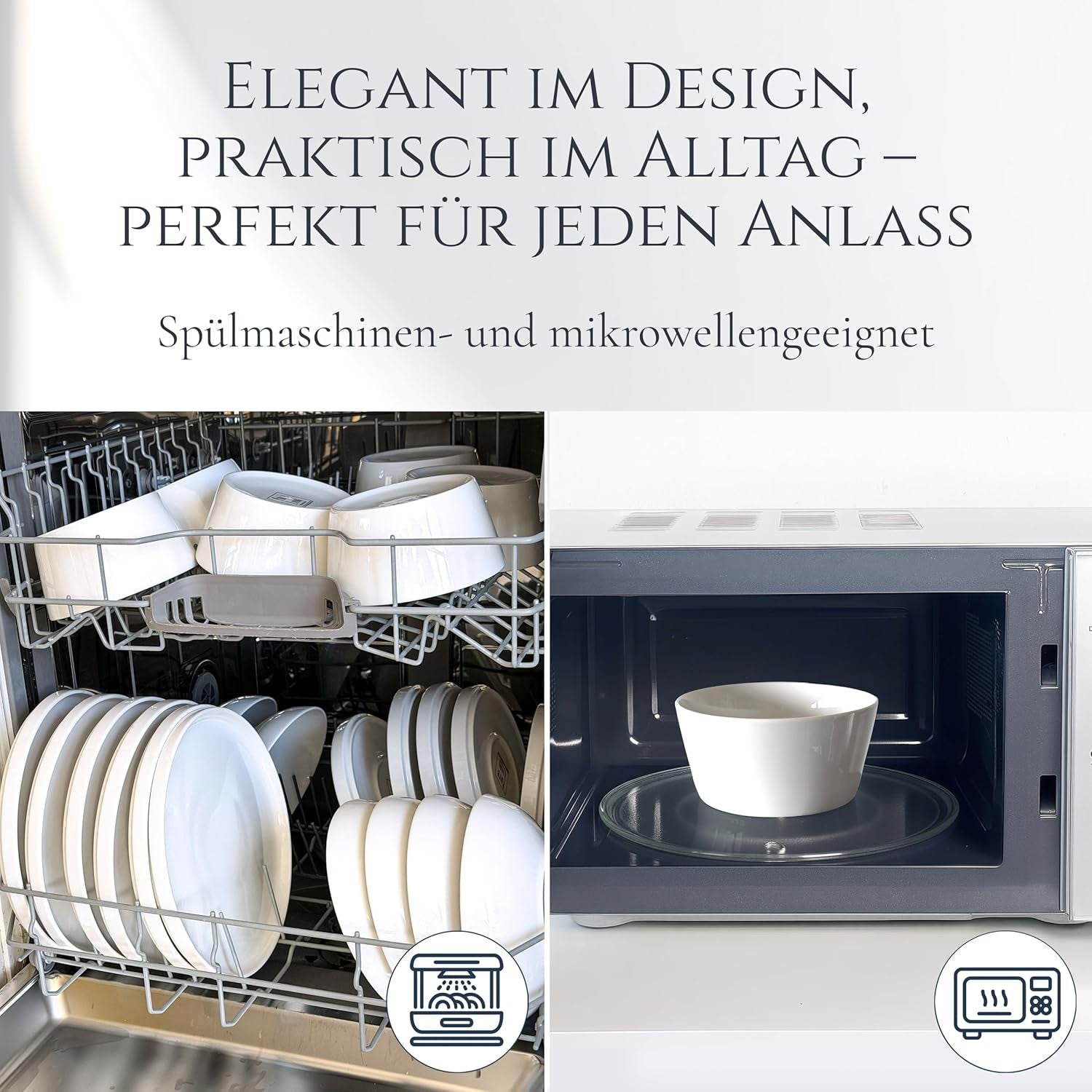 Crystal 48-teiliges Porzellan-Geschirrset TESTSIEGER Klares Porzellan-Geschirrset Schüsseln und Teller Tafelservice für 12 Pure Living-Geschirrsets in Weiß