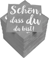 HEKU Cocktailservietten „Schön Dass Du Da Bist“, 3-lagig, 25X25Cm, 150 Stück I Elegantes Design I Ideal für Feiern I Praktisch verpackt
