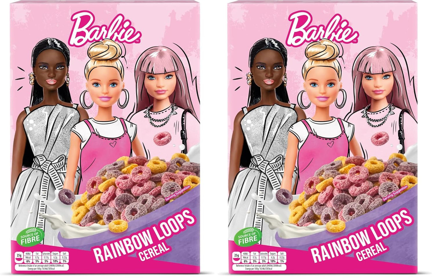 Barbie Rainbow Loops Müsli, bunte Ringe aus Weizen, Hafer und Mais mit Fruchtgeschmack für das perfekte Frühstück, 1 Packung (1 x 350g)