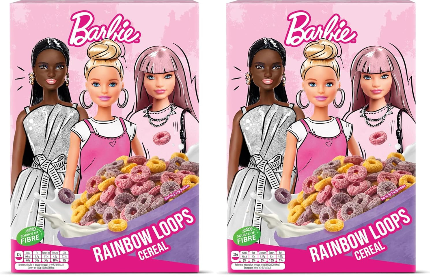 Barbie Rainbow Loops Müsli, bunte Ringe aus Weizen, Hafer und Mais mit Fruchtgeschmack für das perfekte Frühstück, 1 Packung (1 x 350g)