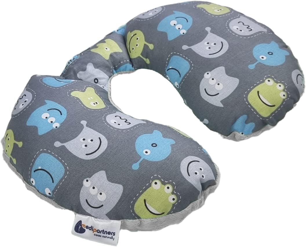 Medi Partners Baby-Nackenkissen Nackenstütze 100 % Baumwolle / Minky Baby-Nackenkissen für Auto, Kinderwagen, Reisen, Reisen, Schlafen, Nackenkissen, Schlummerrolle (REH mit grauem Minky) Zervikale orthopädische Kissen Naty Shop Creatures mit grauem Minky