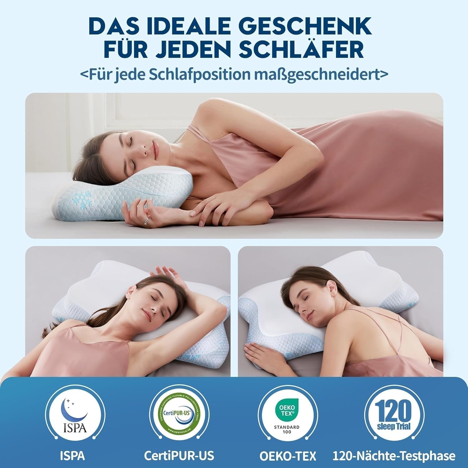 Cloudétoile Nackenkissen Memory-Schaum-Kissen – 2-in-1 ergonomisches orthopädisches Kissen, Visco-Schaum-Kissen, Seitenschläfer-Nackenstützkissen, höhenverstellbares Memory-Schaum-Kissen, weiß, 64 x 38 x 12 cm, orthopädische Nackenkissen, Naty Shop