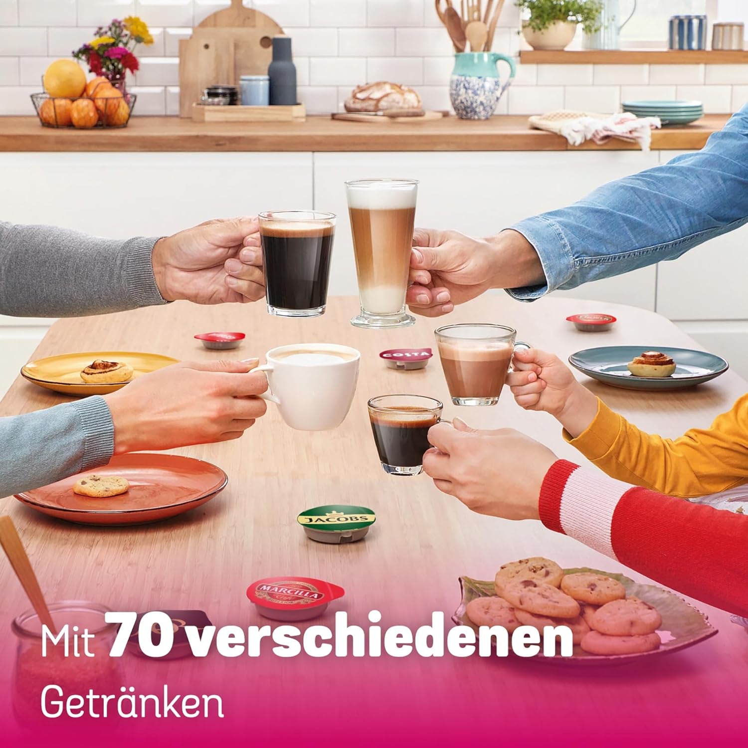Bosch Tassimo Happy Friendly TAS107E Kapsel-Espressomaschine, 70+ Getränke, für alle Tassen geeignet, Auto-Stop, nachhaltig, perfekte Dosierung, platzsparend, 1400 W, Creme/Schwarz