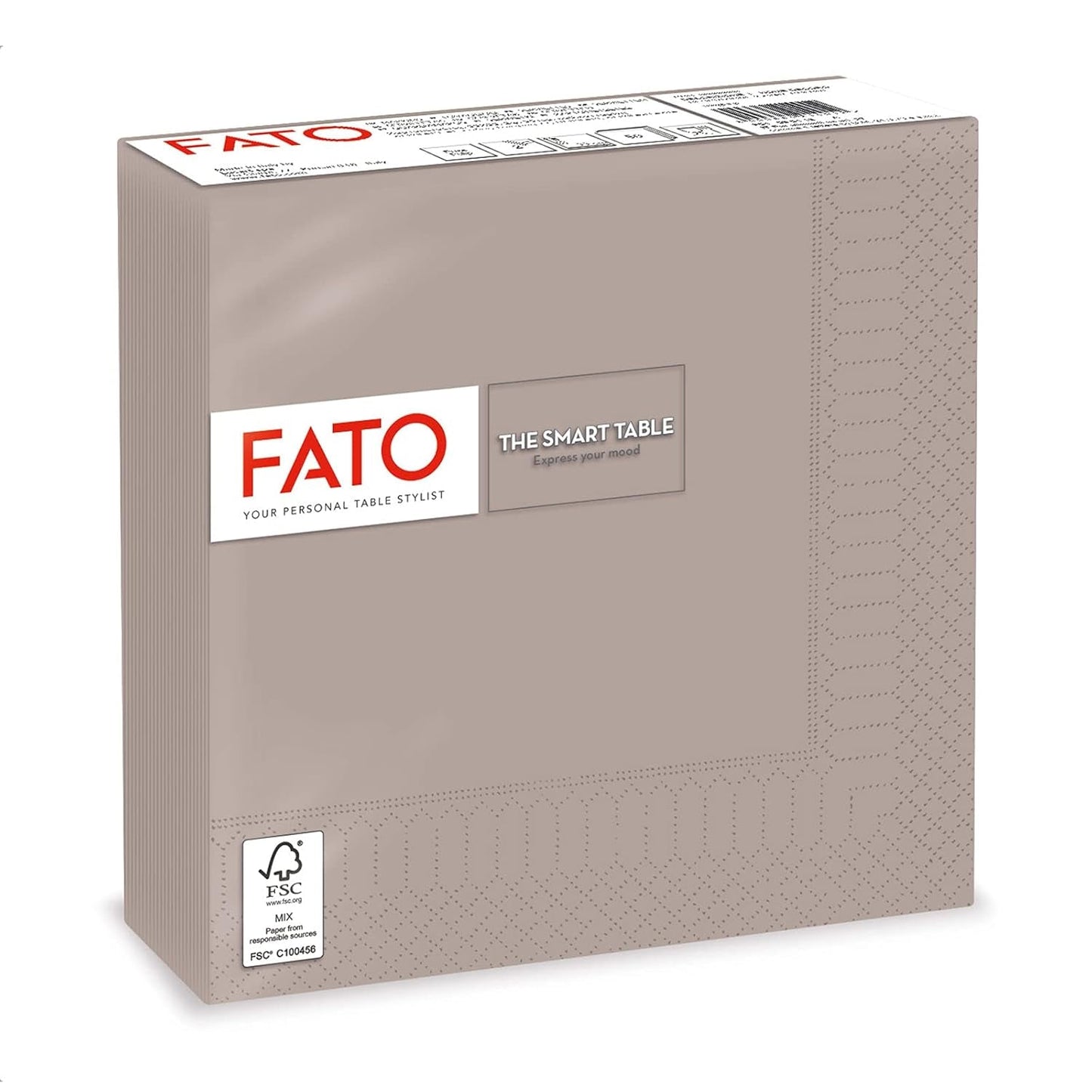 Fato, Einweg-Papierservietten, ideal für zwanglose Mittagessen und Buffets, Packung mit 50 Servietten, Größe 33 x 33, in 4 gefaltet, 2 Schichten, Turteltaube, 100 % reines Zellulosepapier, FSC-zertifiziert