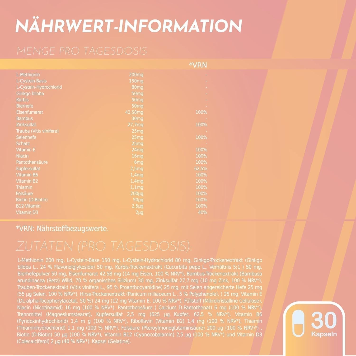 Healthy Fusion Haircomplex, wirksam gegen Haarausfall, 30 Kapseln Haarpflege Naty Shop