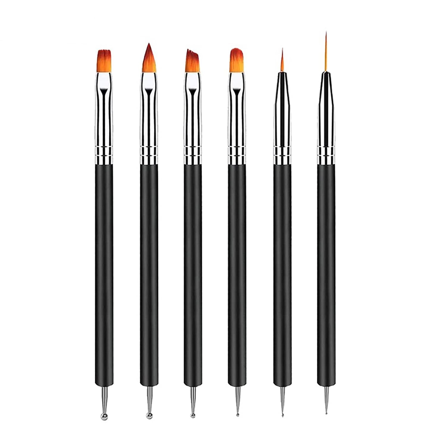 6 Stück Doppel-Ende Nagel Pinsel, Nageldesign Pinsel, Doppel-Ende Nail Art Pinsel Kit Professionelle Maniküre Werkzeuge Kit (Schwarz)