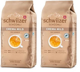 Schwiizer Schüümli Crema Mild, 100 % Premium-Arabica-Kaffeebohnen, fruchtig und nussig, für Kaffeevollautomaten, Stärke 2/5, leichte Röstung, Rainforest Alliance-zertifiziert, 1 kg (2er-Pack)