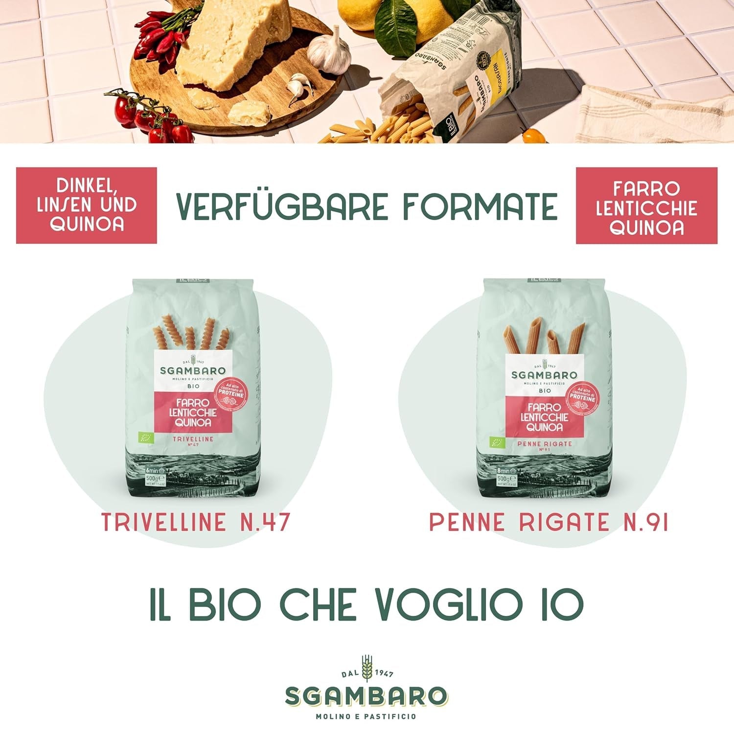 Bio-Penne-Rigate-Nudeln N.91 – 500 g mit Dinkelmehl, Linsenmehl und Quinoa-Mehl – ​​reich an Proteinen, Ballaststoff- und Proteinquelle