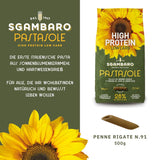 PASTASOLE , Penne Rigate mit Hartweizengrieß aus 100% italienischem Anbau und Sonnenblumenkernmehl – ​​500g – High Protein, Low Carb, Hoher Ballaststoffgehalt