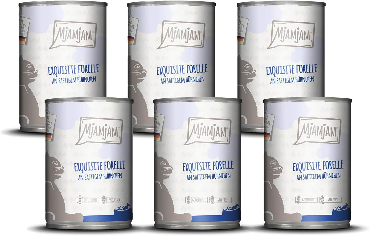 MjAMjAM – Premium Nassfutter für Katzen – Verfeinerte Forelle mit saftigem Huhn, 6er-Pack (6 x 400 g), getreidefrei