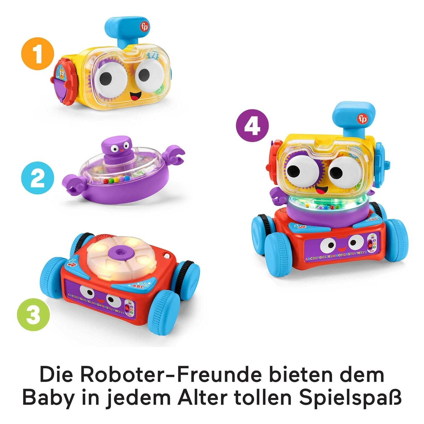 Fisher-Price 4-in-1 Lernroboter Linus für Babys und Kleinkinder, Spielzeug ab 6 Monaten – Deutschsprachig, HCK39 Babyspielzeug Naty Shop