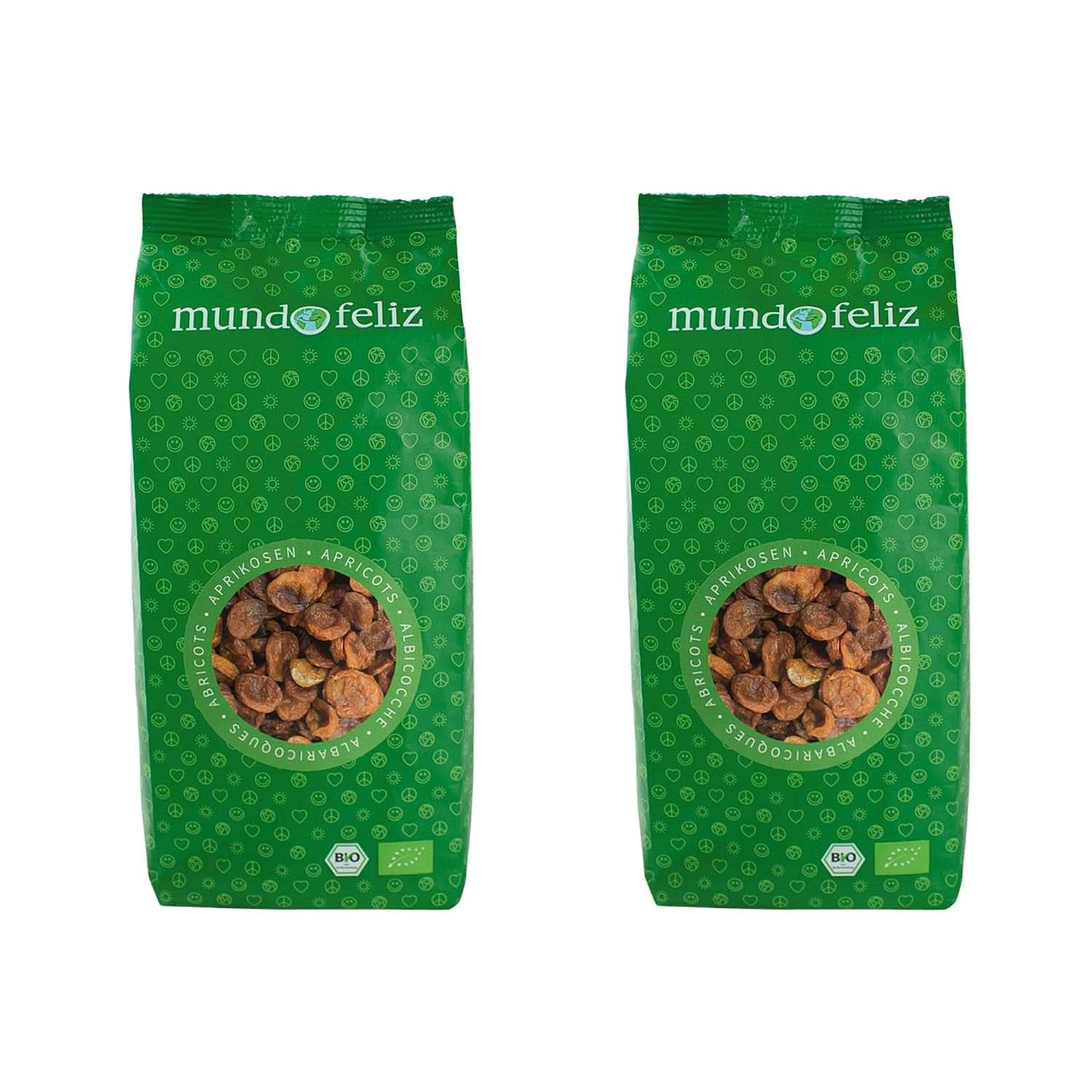 Mundo Feliz, Getrocknete Aprikosen mit Kernen aus biologischem Anbau, 2 x 500 Gramm Naty Shop dehydrierte Produkte 2 x 500 Gramm