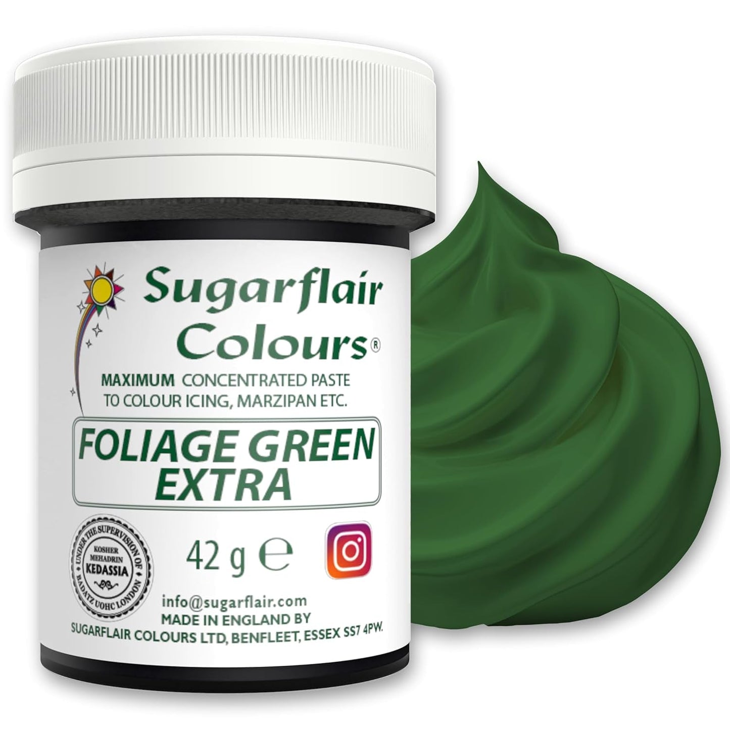 Sugarflair Max Concentrated Foliage Green Lebensmittelfarbe, hochkonzentrierte Marzipan- und Fondant-Lebensmittelfarbe, Max Concentrate Pastenfarbe – 42 g