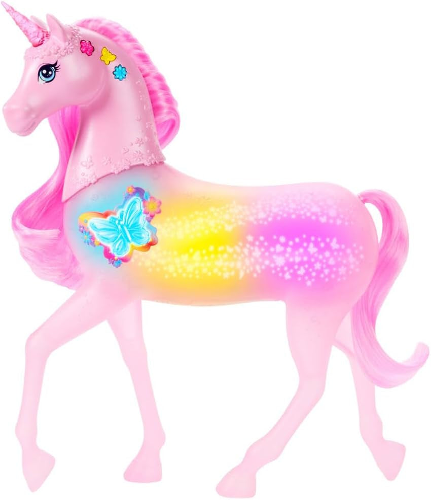 Barbie-Einhorn, das im Dunkeln leuchtet, mit 20 interaktiven Kombinationen aus Licht-, Sound- und Musikeffekten zum Spielen per Knopfdruck und Kopfstreicheln, JCP78