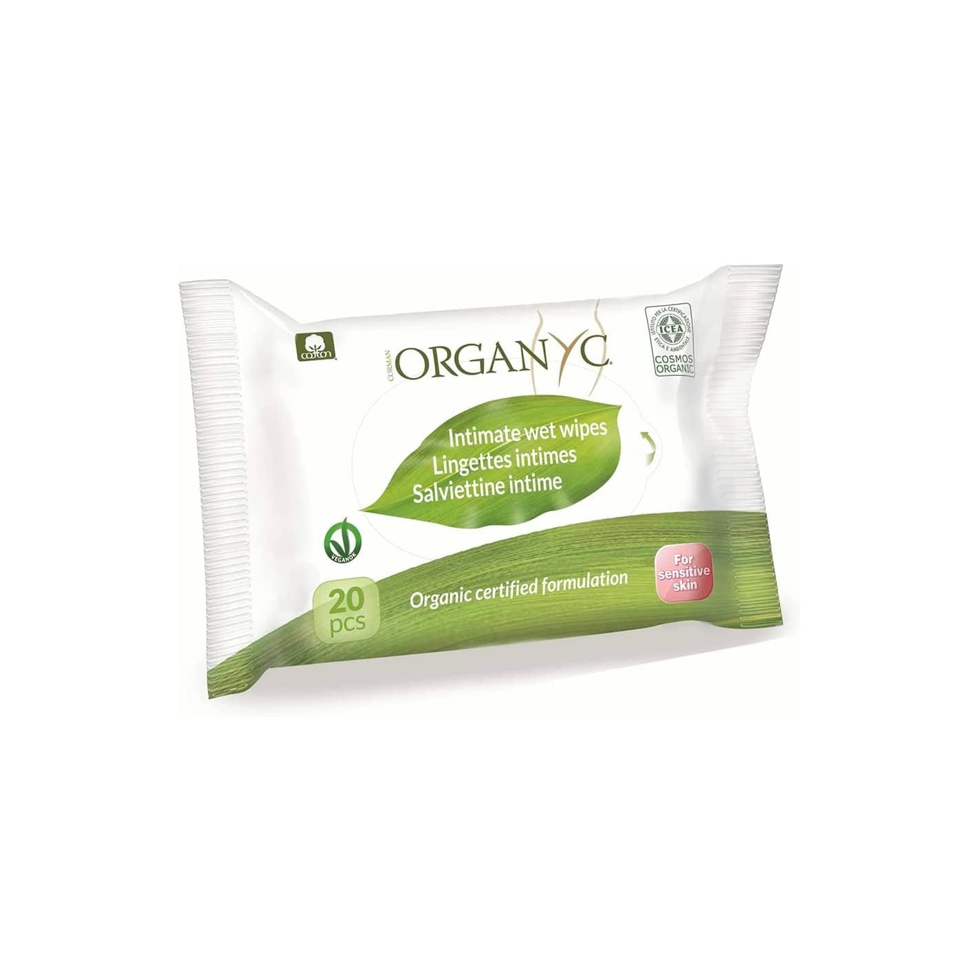 Organyc Feuchte Intimtücher, hergestellt aus 100 % zertifizierter Bio-Baumwolle – 4 Packungen mit 20 Tüchern (insgesamt 80 Tücher)