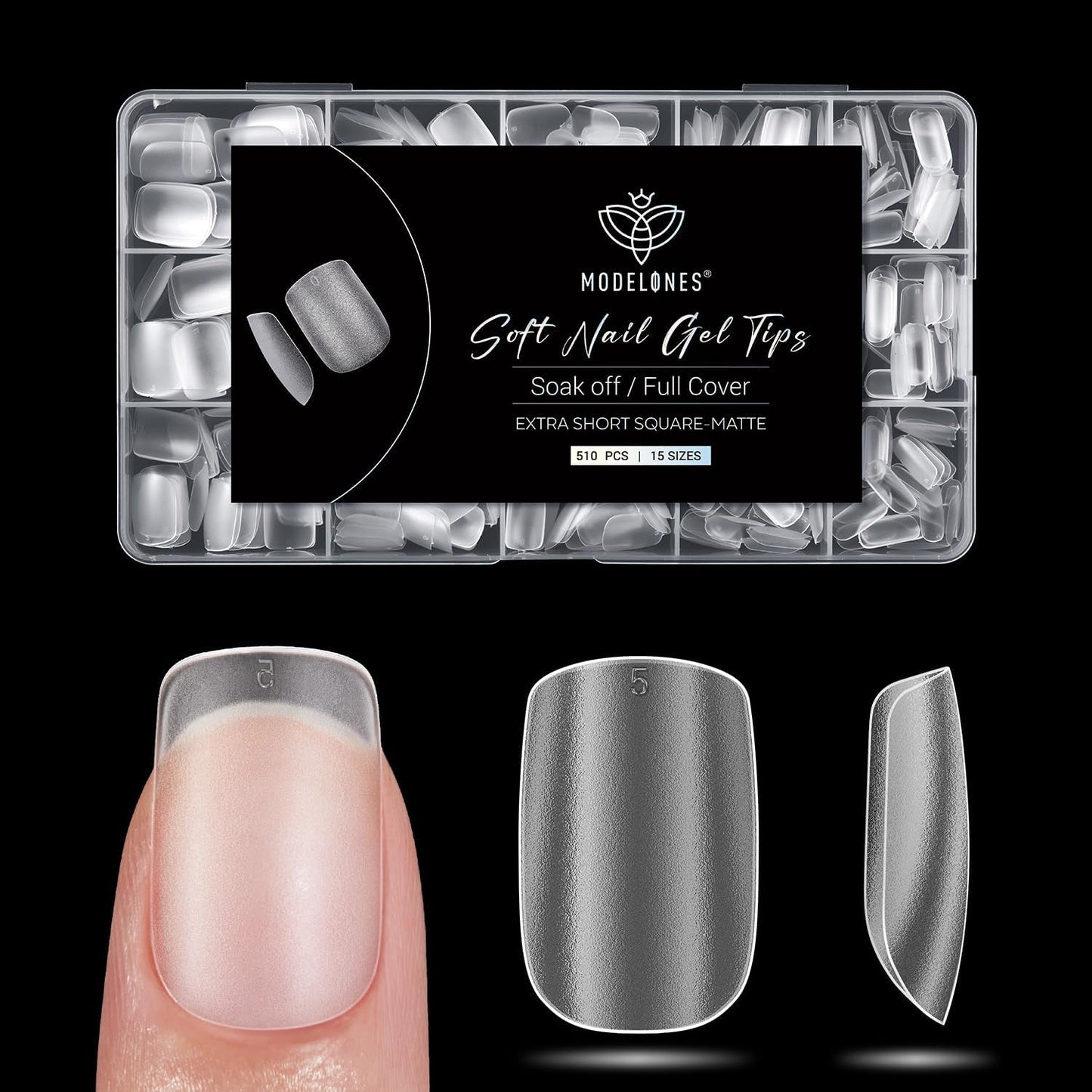 Modelones Nagelspitzen 510 Stück – Full-Cover-Nagelspitzen-Set, Gel-Spitzen-Set, vorpolierte PMMA-Harz-Nagelspitzen, künstliche Nägel zum Aufkleben von Nagelkunst-DIY, kurzes Squoval