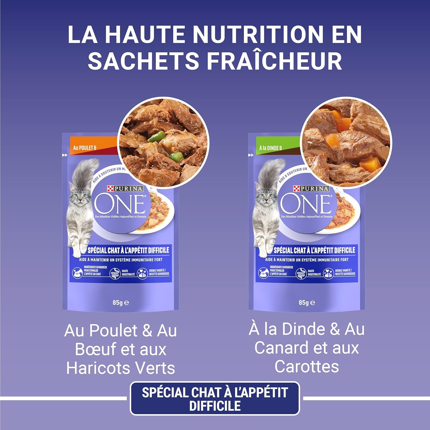 Purina One - Spezialfutter in Sauce Rind/Huhn/Ente und Turkeyhn für Katzen mit Appetit, 340 g