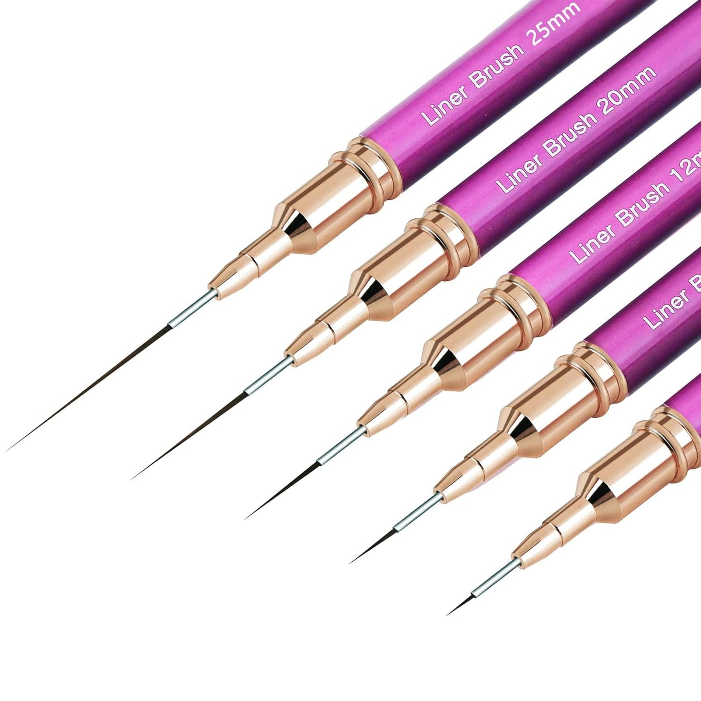 Nagelpinsel, 5-teilig, Nagelkonturpinsel, Maldesign-Pinsel-Set, Nagelpunkt-Zeichenwerkzeug für lange Linien, dünne Details, feines Zeichnen in der Größe 6/9/12/15/18 mm, Schwarz
