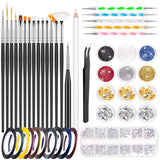 MELLIEX 45 Stück Nail Art Dekoration Zubehör Set, Nägel Pinsel Strasssteine ​​​​Glitzer Goldfolie Nageldesign Dotted Pen Streifenband Für Nagelkunst Maniküre Set