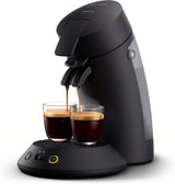 PHILIPS Original Plus Eco Kapsel-Espressomaschine, Auswahl der Kaffeeintensität, Coffee Boost-Technologie, 80 % recycelter Kunststoff*, 45 % reduzierter Energieverbrauch**, 2 Tassen gleichzeitig, Piano Black (CSA210/22)