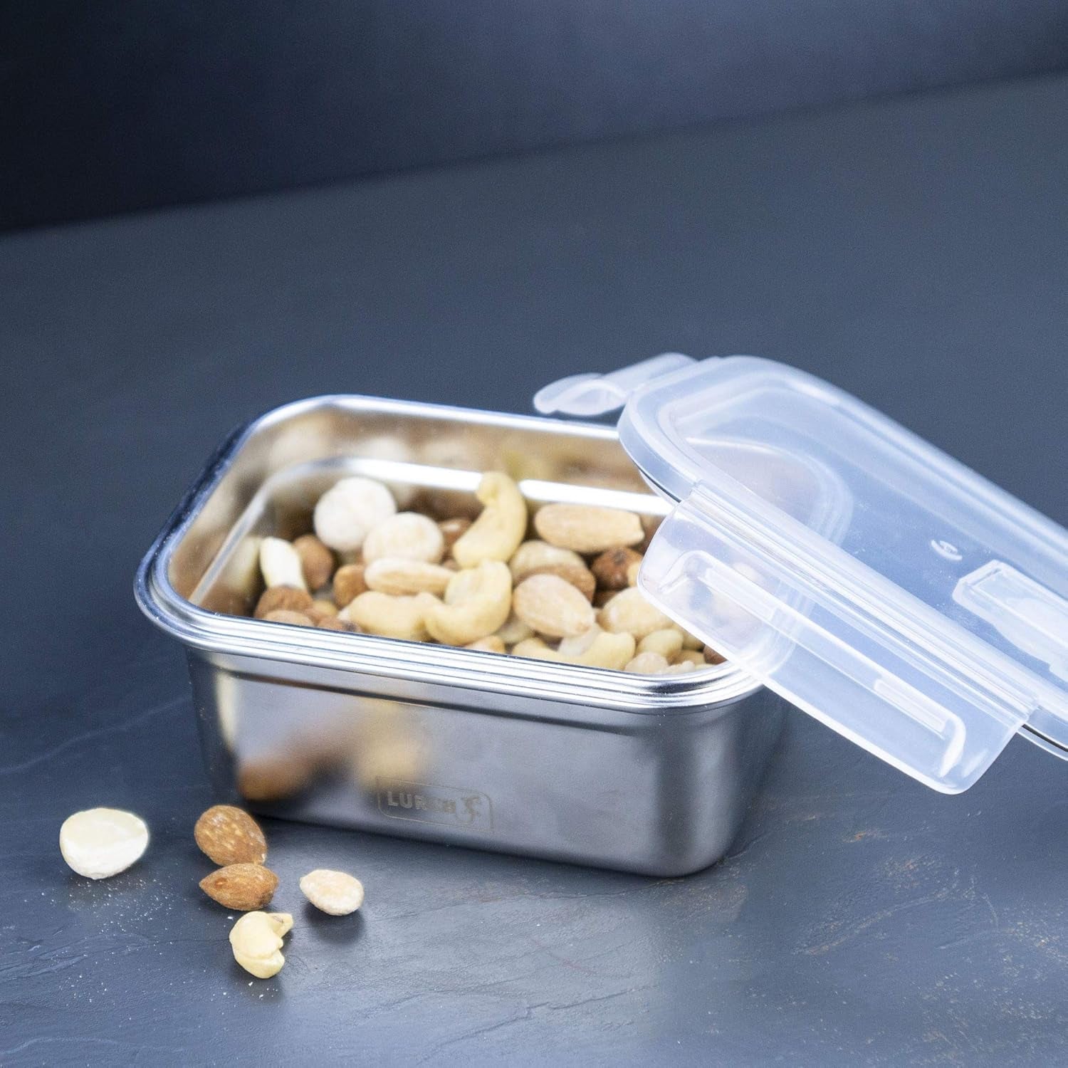 Lurch 240895 Lunchbox, hochwertige Sicherheits-/Aufbewahrungsbox aus Edelstahl mit BPA-freiem Kunststoffdeckel, 2000 ml, durchsichtige Lebensmittelaufbewahrungsboxen Naty Shop
