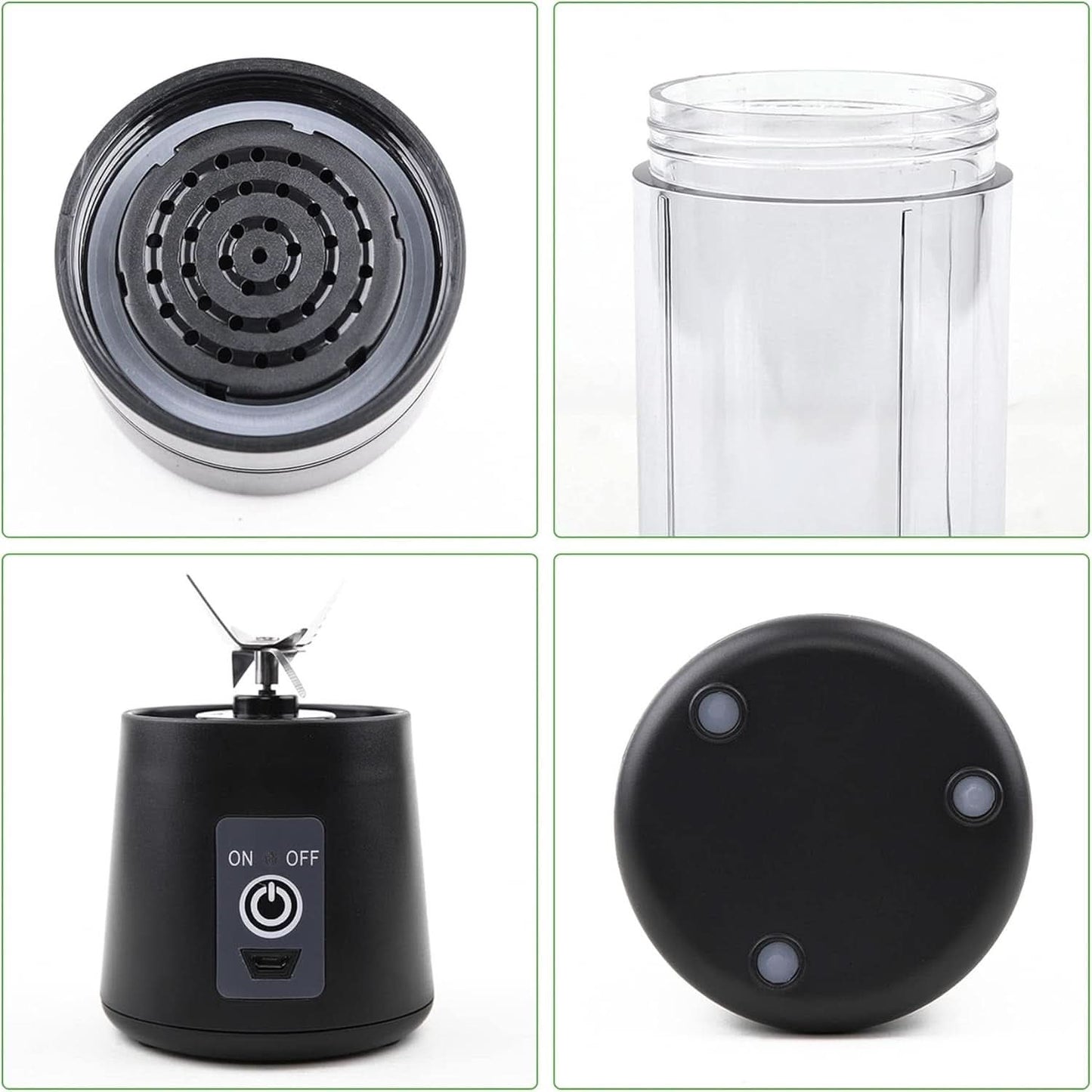 Mixer Smoothie Maker Tragbarer Entsafter: 380Ml Standmixer Persönlicher Shaker Proteinshake Mit 6 Edelstahlmesser Tragbar-Bpa-Freie Mit Usb-Mixbecher Für Shakes,Saftoutdoor,Schwarz Bucatarie Naty Shop