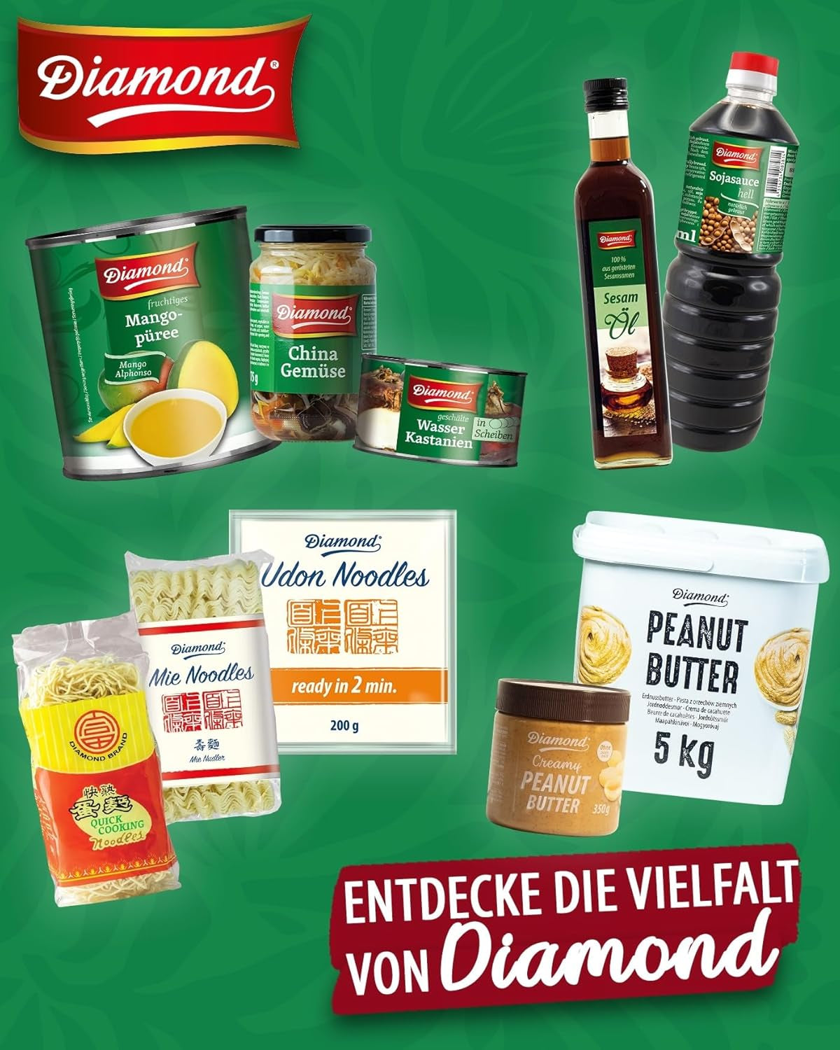 DIAMOND Glasnudeln, kurze Glasnudeln aus Mungobohnenstärke, natürlich vegan und glutenfrei – 1 x 5 kg