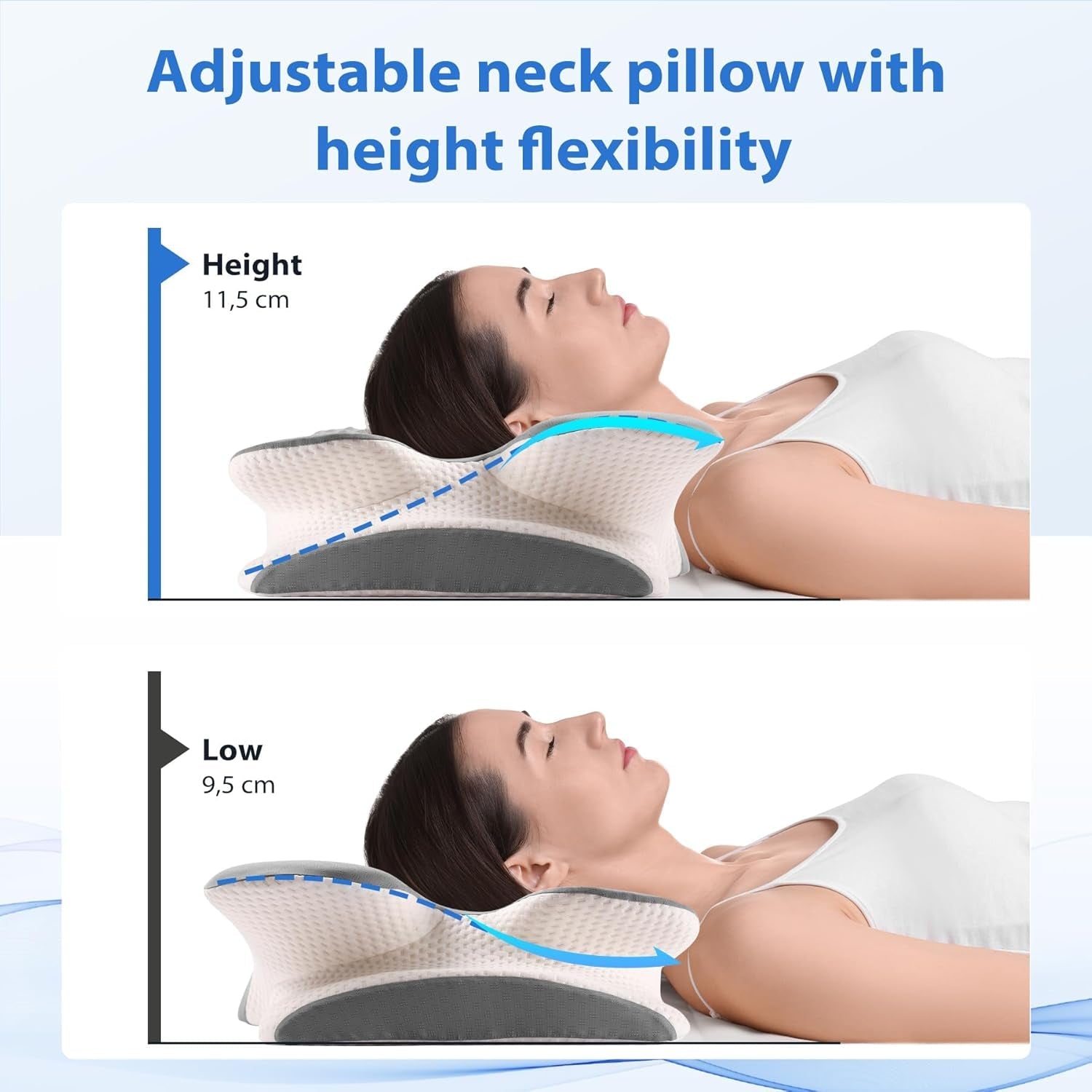 MULISOFT Memory Foam-Kissen, bequemes Kopfkissen, Nackenstützkissen, ergonomisches Seitenschläferkissen (grau). Orthopädische Halskissen von Naty Shop