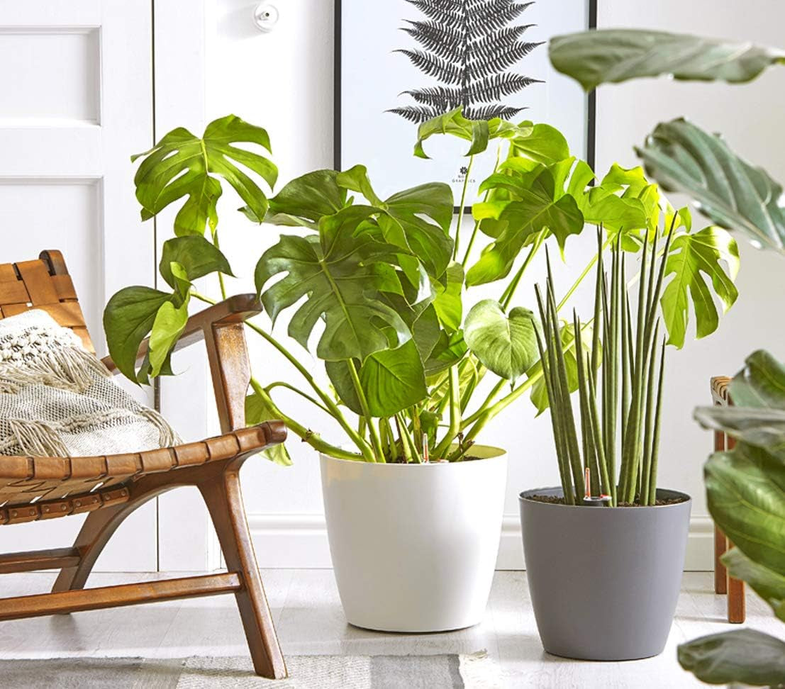 Dehner Mila Blumentopf mit Selbstbewässerungssystem, Ø 30 cm, Höhe 26 cm, Kunststoff, weiß