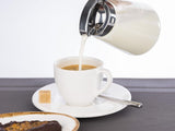 APS 765 Universalbecher, Ausgießbecher aus Glas mit Schraubverschluss aus Edelstahl, Ausgießbecher für Honig, Kaffeesahne oder andere Flüssigkeiten, 8,5 x 12 cm, 13 cm hoch