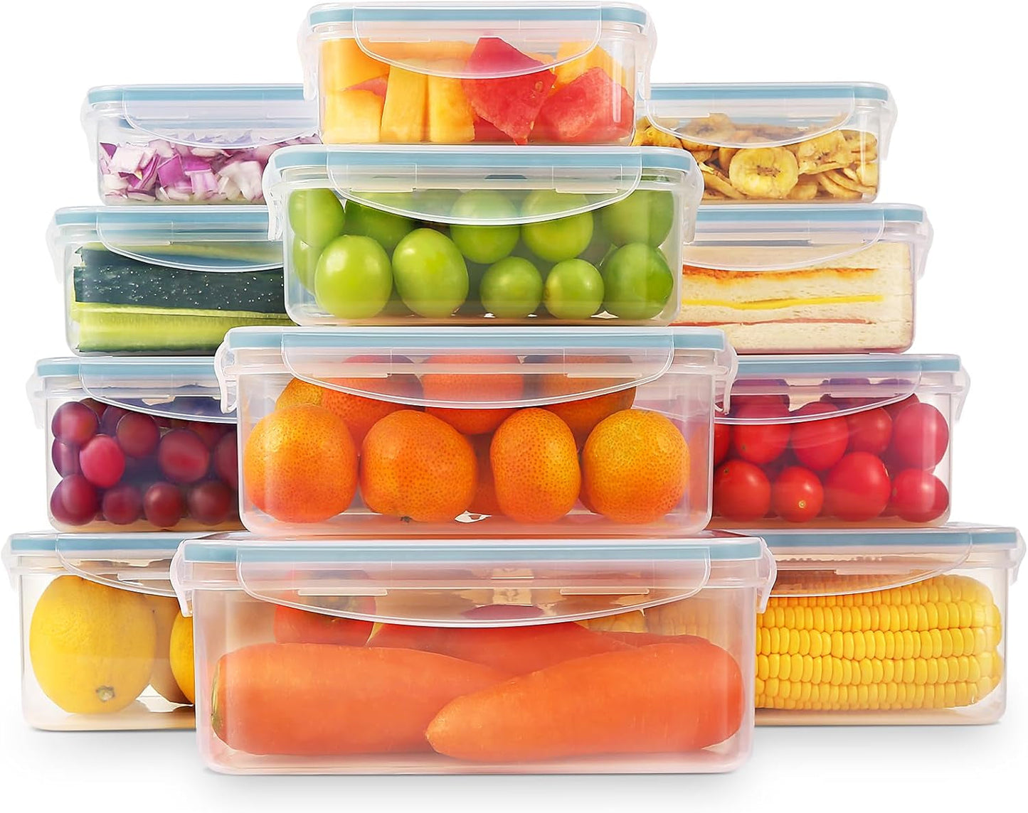 YASHE Frischhaltedose mit Deckel, 12-teiliges Kunststoff-Vorratsdosen-Set, BPA-frei, 100 % auslaufsicher, stapelbar, durchsichtige Frischhalteboxen, Naty Shop Mb-04-12 Stück