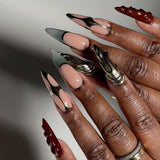 Moonglow Lange Nägel Stiletto Milchweiß Rosa Farbverlauf Glitzer Coole künstliche Nägel mit Kleber Rosa Ombre Glitzer Künstliche Nägel