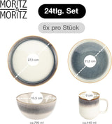 Moritz & Moritz TARENTO 24-teiliges Tafelservice für 6 Personen, Grau – Elegantes Tellerset aus hochwertigem Steingut – Das Tafelservice besteht aus 6 Speisetellern, 6 Desserttellern, 6 Speisetellern und 6 Tassen