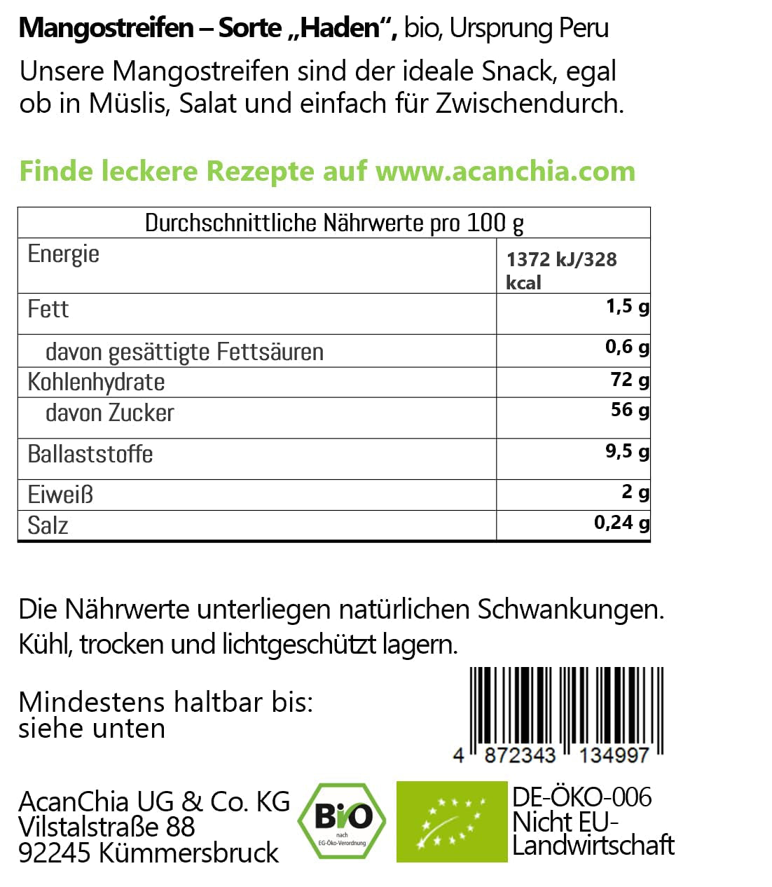 Mangostreifen - Sorte „Haden“ – getrocknet – Bio – Rohkostqualität – 400 g Dehydrierte Produkte Naty Shop