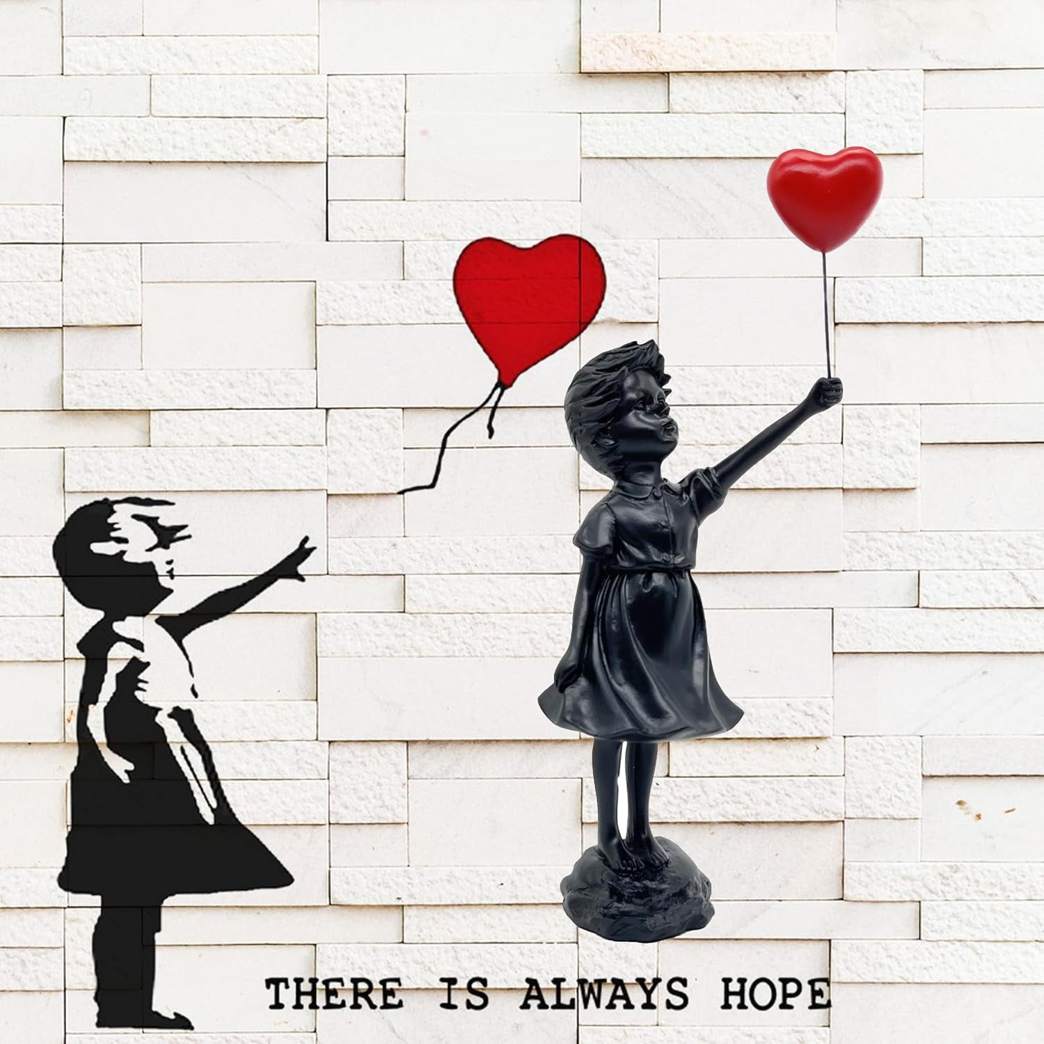 Niedliche Ballonmädchen-Skulptur aus Kunstharz, Heimdekoration, Statue Banksy, rotes Herzmädchen, Ballonfigur, moderne Kunstskulptur für Tischdekoration, Regaldekoration, Statuen und Skulpturen, Naty Shop