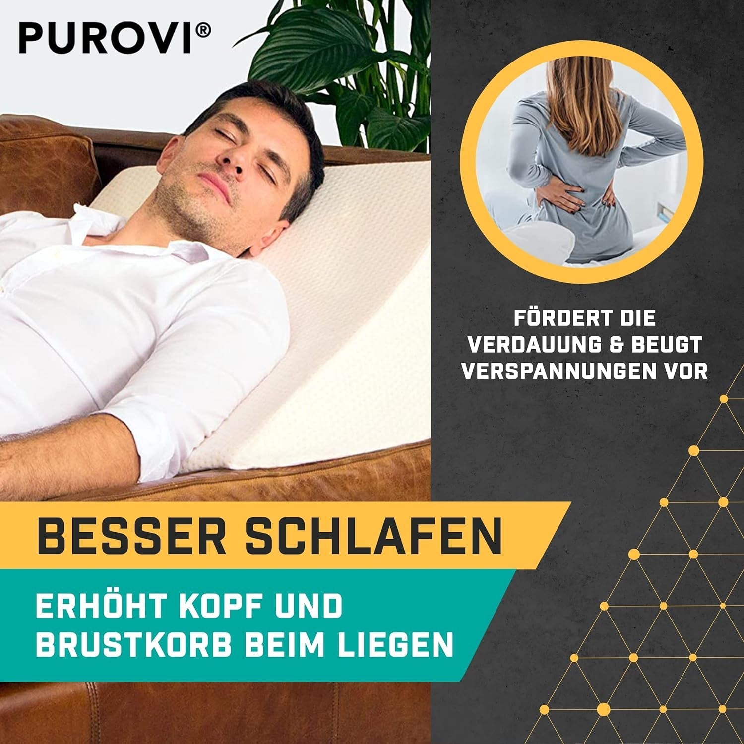 Keilkissen für Bett und Sofa – Ideal als Lesekissen, Rücken im Bett oder zum Hochlegen der Beine – Formstabiler Schaumstoff – Bezug waschbar