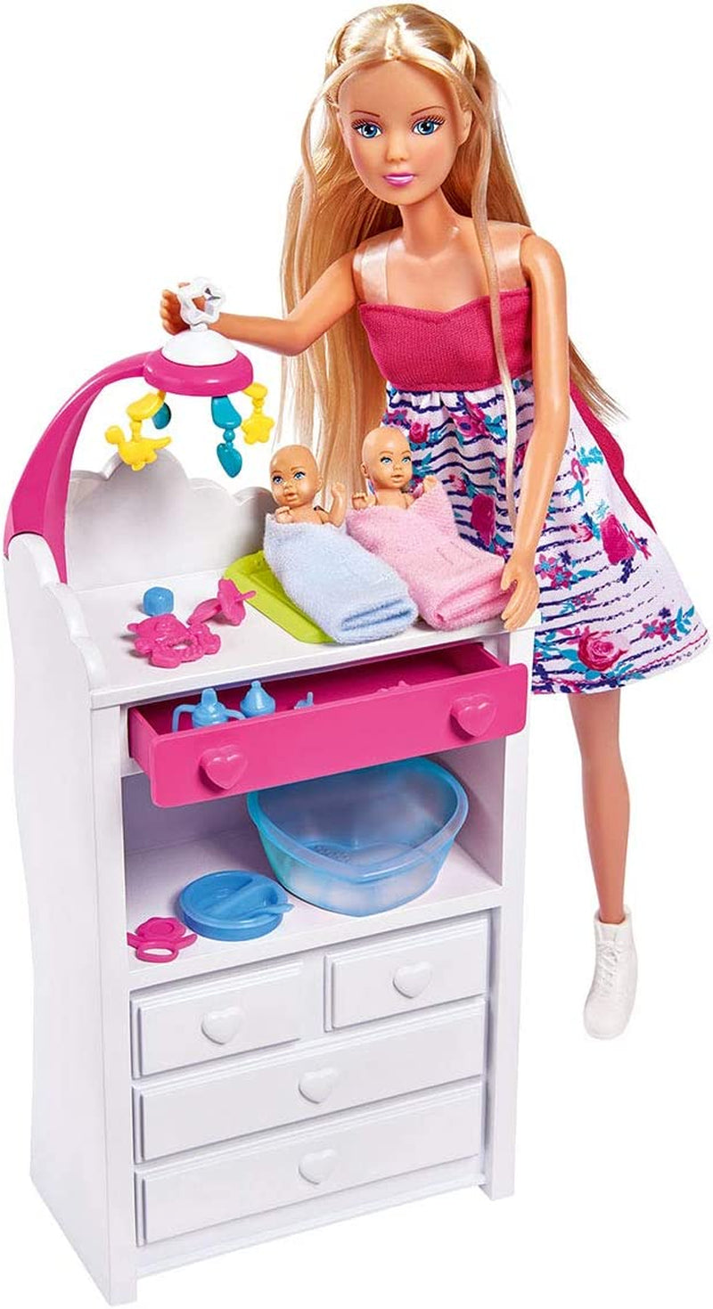 Simba 105733333 - Steffi Love Welcome Twins, Schwangere Puppe, Mit Zwillingen, Mit Wickeltisch und Badewanne, Zubehör, Anziehpuppe, 29 cm, Für Kinder ab 3 Jahren Puppen Naty Shop Single