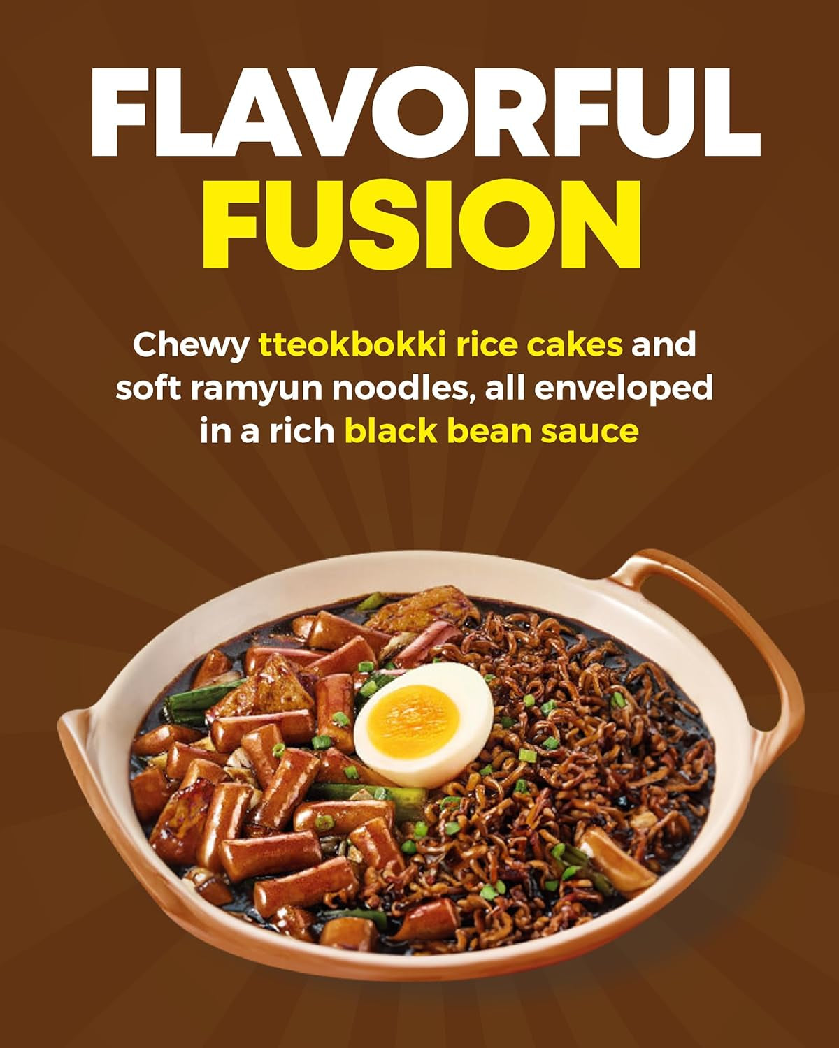 NONGSHIM Rapokki (Jjajang, 400 ml) – authentisches koreanisches Streetfood, Ramen und Reiskuchen, schwarze Bohnen; schnell und einfach zuzubereiten, in 4 Minuten fertig
