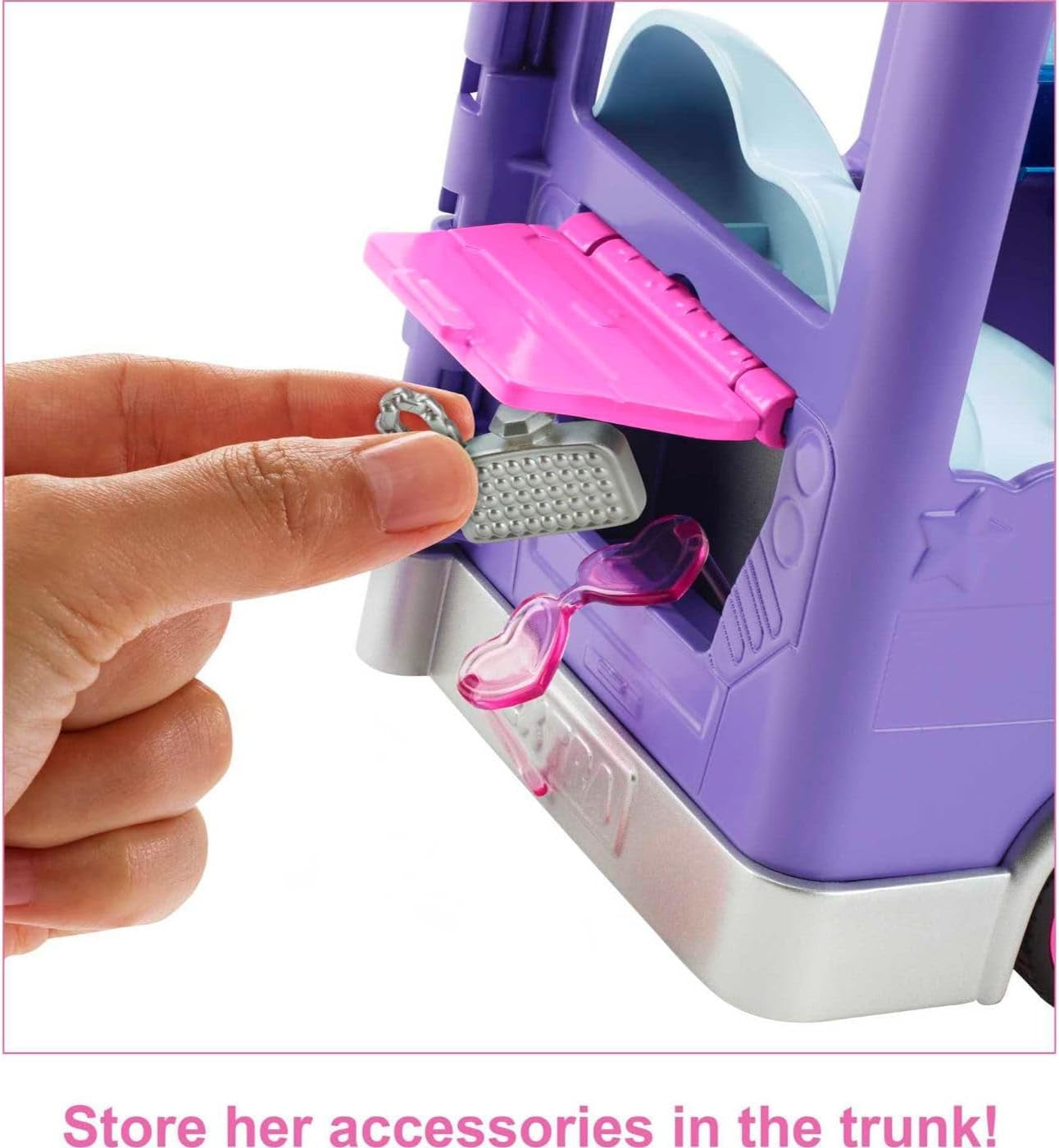Barbie Extra Mini Minis Puppe, Extra Mini Minis Puppe mit extra glitzerndem Touring Van, inklusive Make-up-Station und Showzubehör, Kindergeschenk, Spielzeug für Kinder ab 3 Jahren, HKF84
