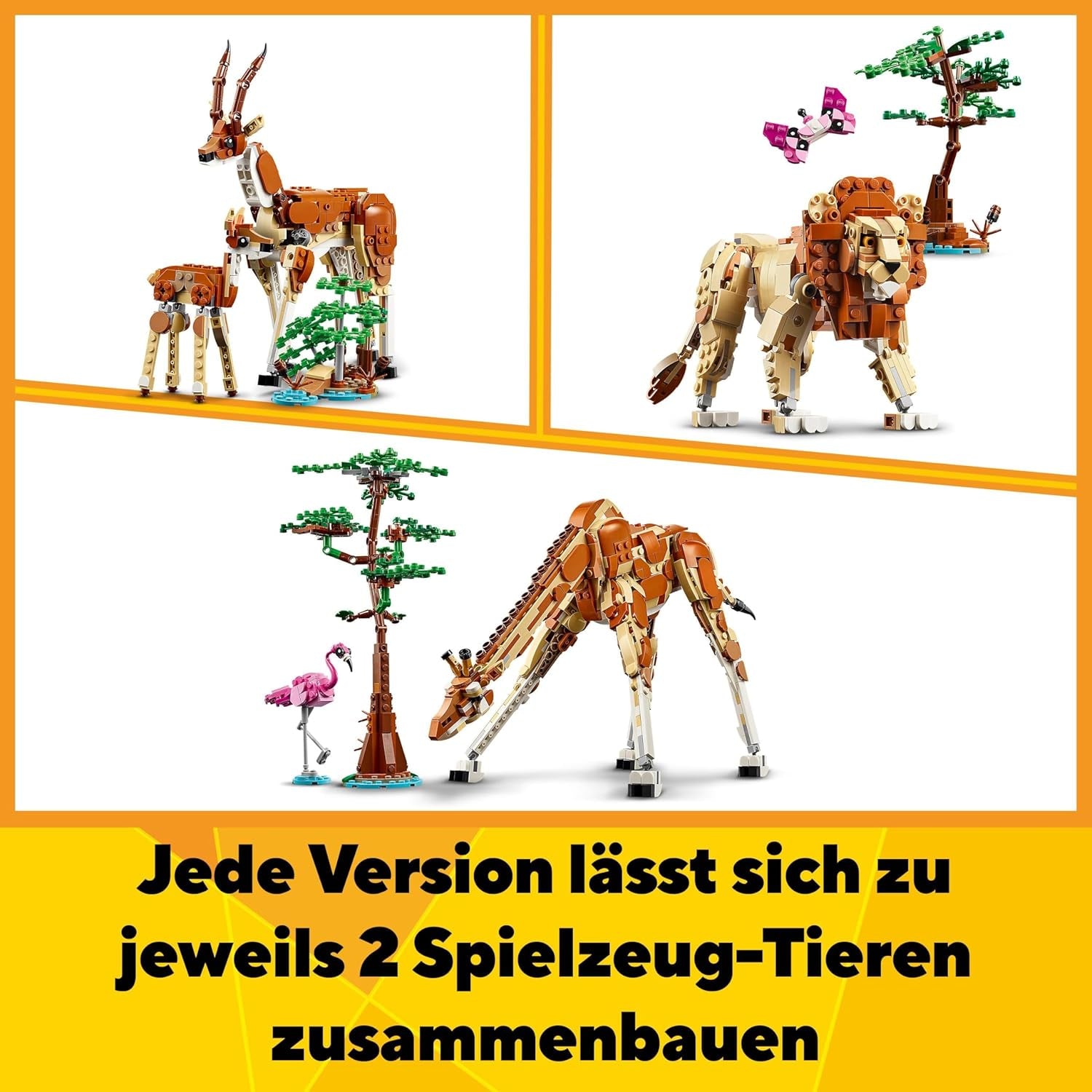 LEGO Creator 3In1 Tiersafari, Kreativset mit Tierfiguren, 3 Baumöglichkeiten: Spielzeuggiraffe, Gazelle und Löwe, Spielzeugtiere für Mädchen und Jungen, Naturgeschenk für Kinder ab 9 Jahren 31150 Bausets Beuche den LEGO-Store