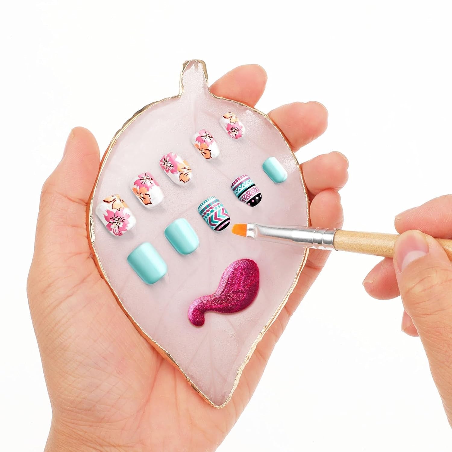 Resin Nail Art Palette Blatt Form Nail Art Werkzeuge Kit Nagelgelpoliermittel Farben Mischen Palette Für DIY Nail Art Make-Up Nagel Dekoration Zubehör