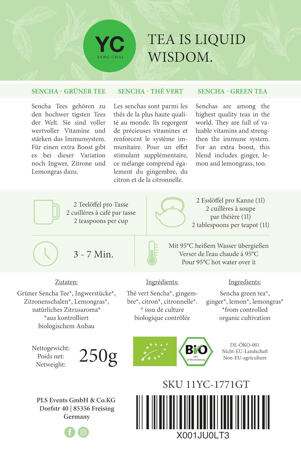 YC Yang Chai Sencha Grüner Tee BIO 250G – Japanischer loser Tee mit Bergamotte-Geschmack – Original japanischer Grüntee „Sencha Dynasty“ aus kontrolliert biologischem Anbau