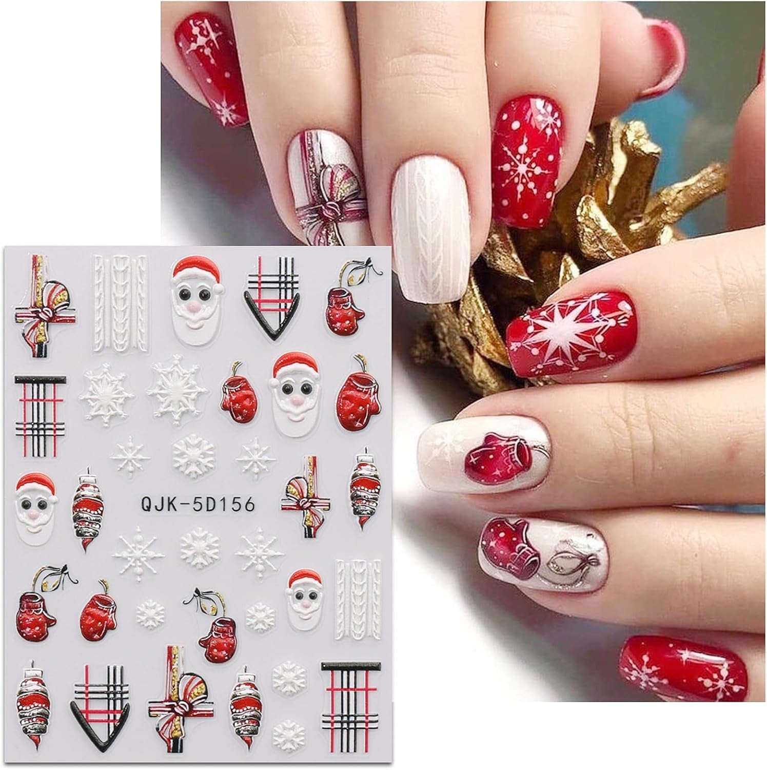 JMEOWIO 3D Nagelsticker Weihnachten Nail Art Sticker Selbstklebend Nagelaufkleber 5D Stereoskopisch Schneeflocke Xmas Winterurlaub Niedliche Dekoration Nageldesign Zubehör 4 Blatt
