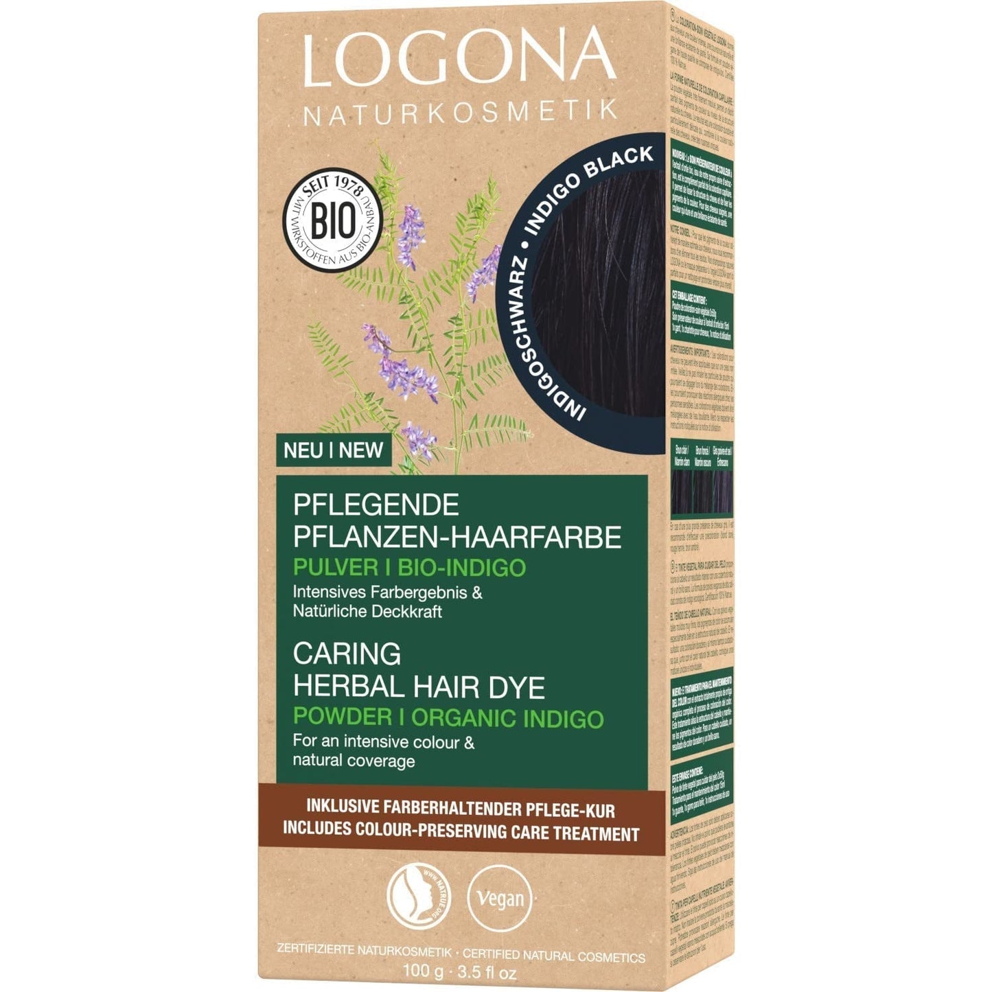 LOGONA Naturkosmetik Kräuter-Pflege-Haarfarbe, Bio-Henna-Pulver, vegane Haarfarbe für intensive Farbe und Glanz, Pflanzen-Haarfarbe in Kupferblond (Blond), 1 x 100 g Naty Shop Indigo-Schwarze Haarfarbe 100 g (1 Packung)