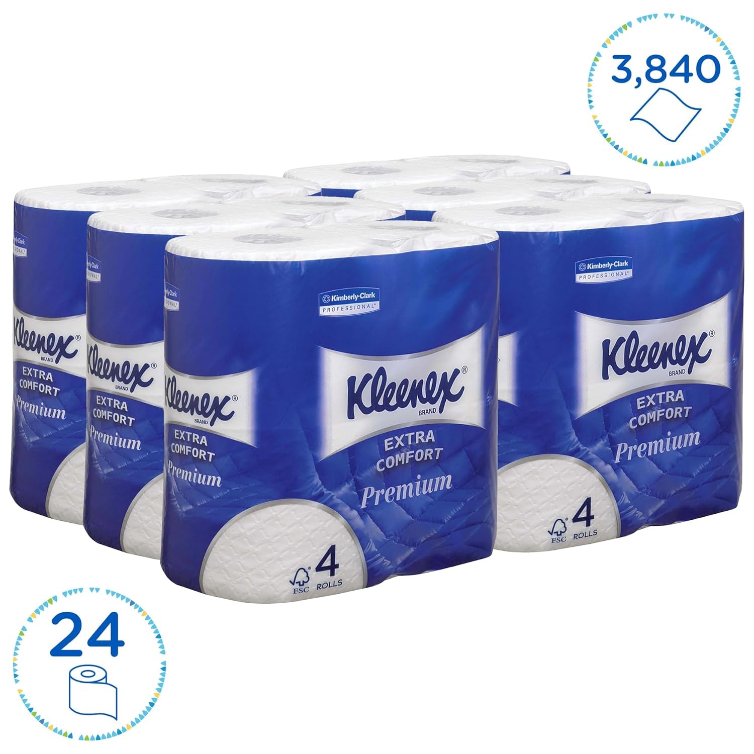 Kleenex Premium Toilettenpapierrollen 8484, Toilettenpapier 24 Rollen x 160 Puffblätter, 4-lagiges Toilettenpapier, 100 % reine Faser, hochwertig, reißfest und weich (2er-Pack)