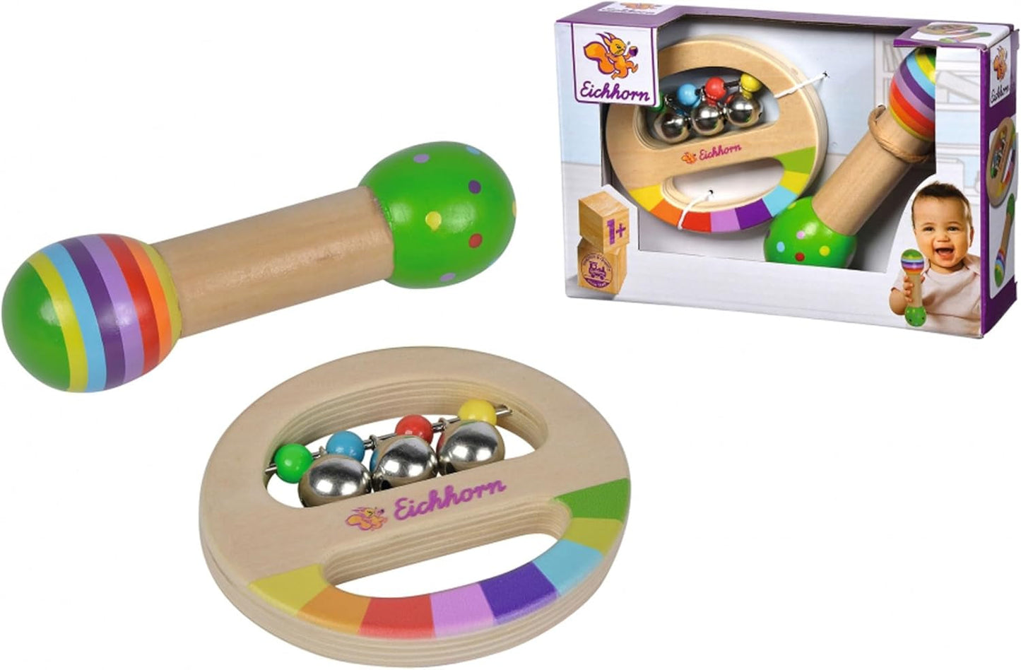 Eichhorn – 2-teiliges Musikset, inklusive Spielzeug mit Glocken und Klangstab, bunte Musikinstrumente aus Holz, ab 1 Jahr Babyspielzeug Naty Shop Standardtitel